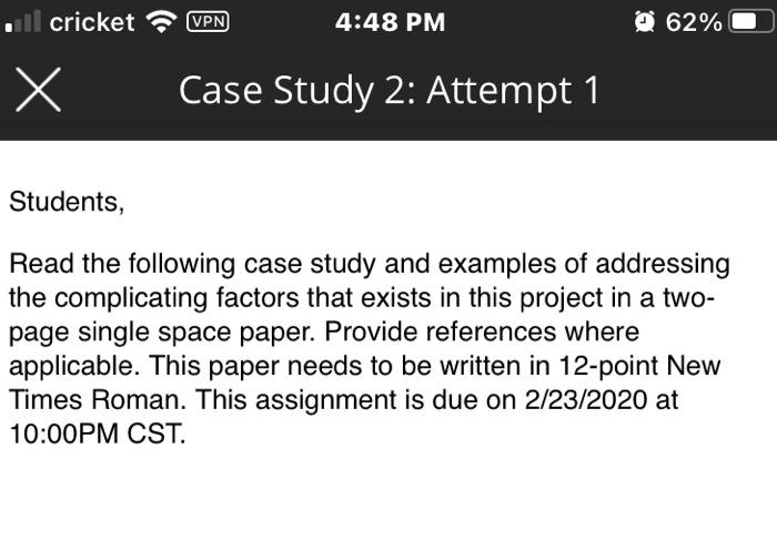 , cricket (VPN 4:48 PM 62% Case Study 2: Attempt