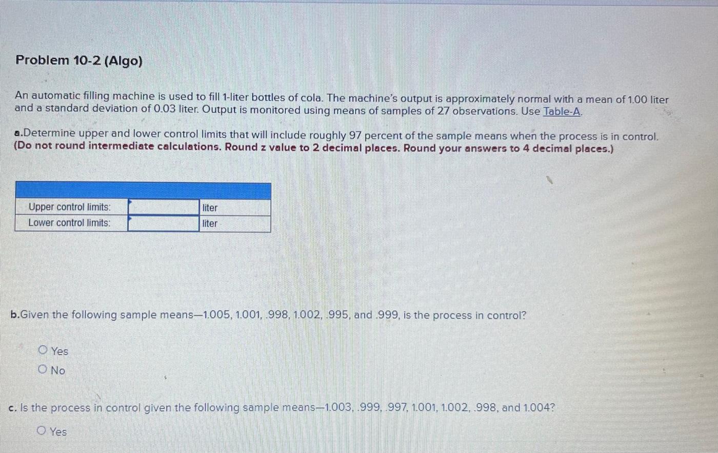 Problem 10-2 (Algo) An automatic filling machine