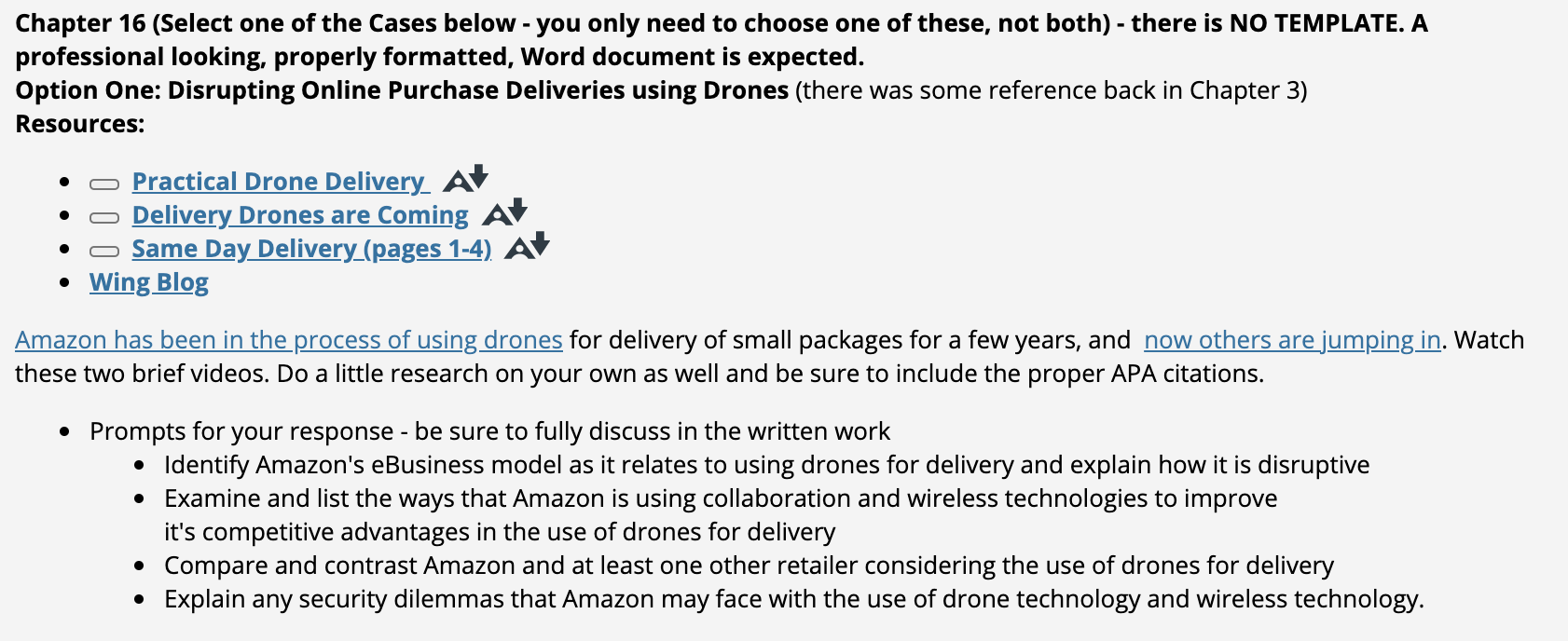 Chapter 16 (Select one of the Cases below - you
