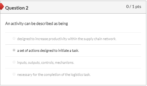 Question 2 0/1 pts An activity can be described