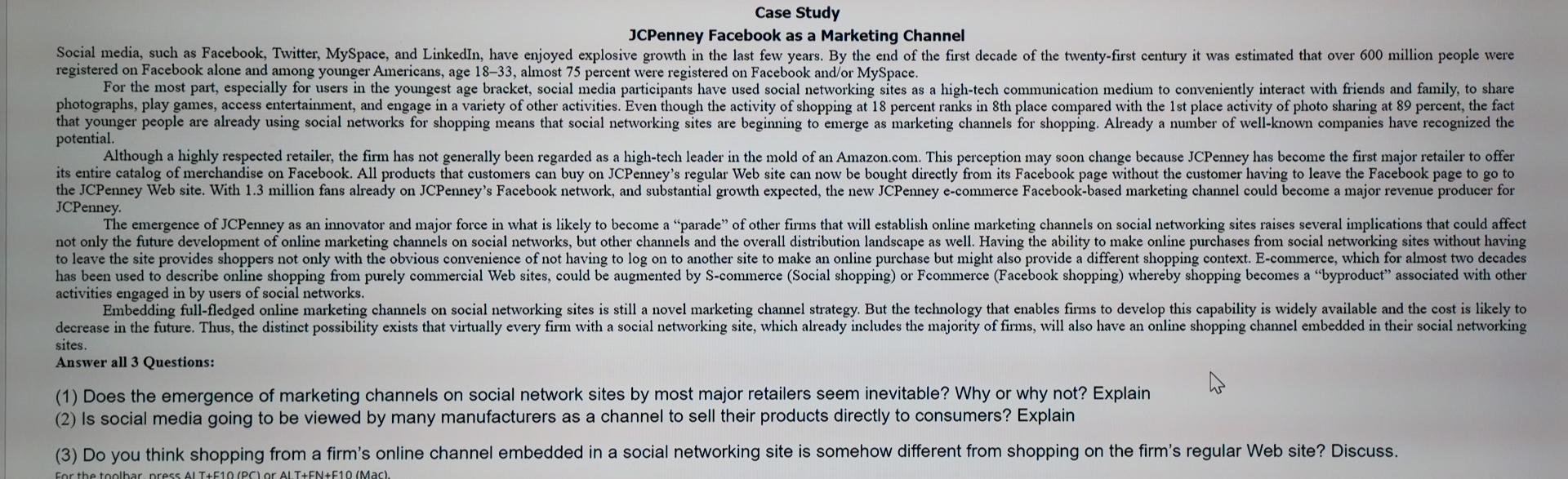 Unique answer please Case Study JCPenney Facebook