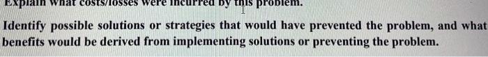 Explain what COSTS/losses were DY problem.