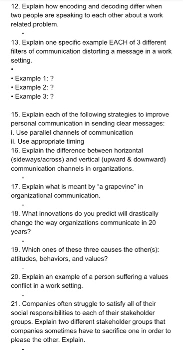 1. Give a very specific example of one behavior