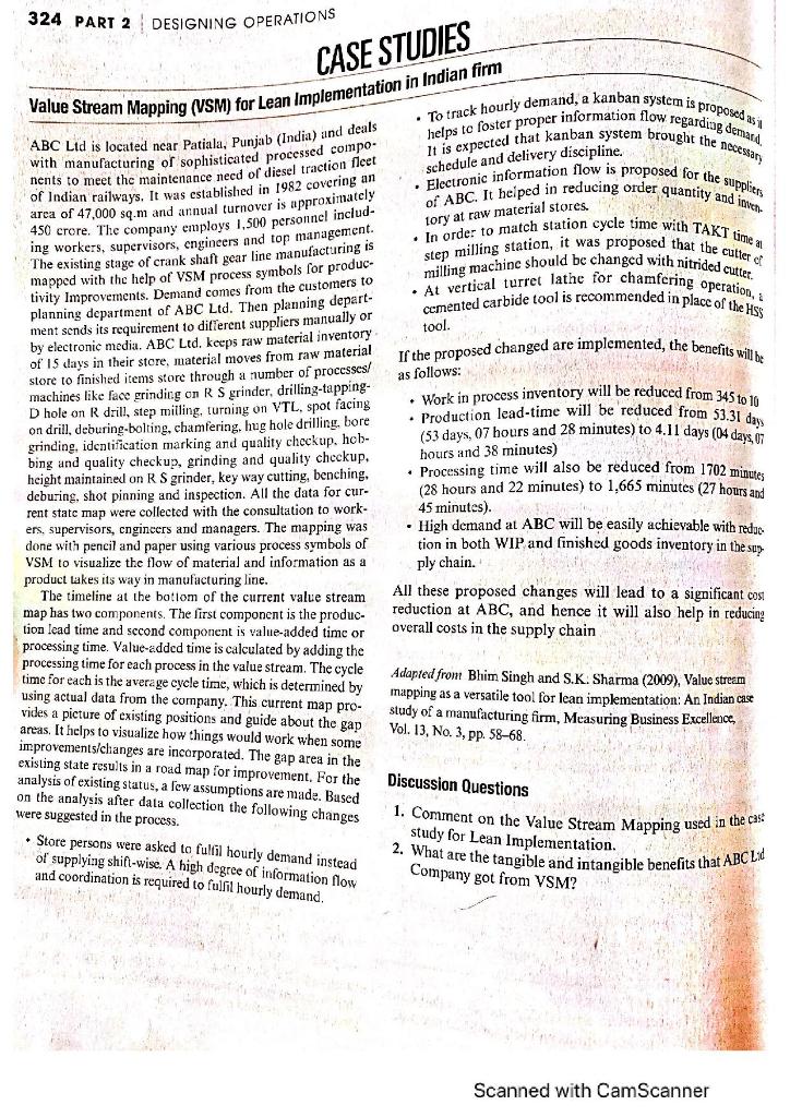 Q1. Comment on the value stream mapping used in