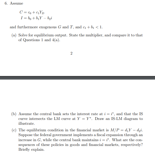 2 6. Assume C = co + GYD I = bo +b Y bzi and