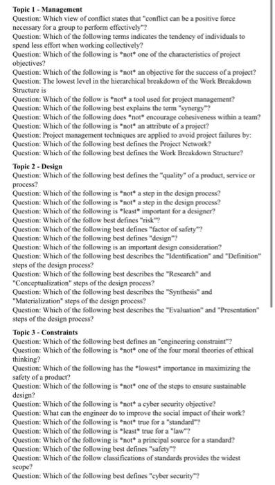 Topic 1 - Management Question: Which view of