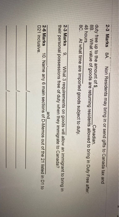 0-3 Marks 1. What are the 3 stages in the Customs