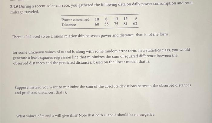 need the variable and linear. model. please 2.29