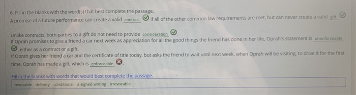 Fill in the blanks with the words(s) that best