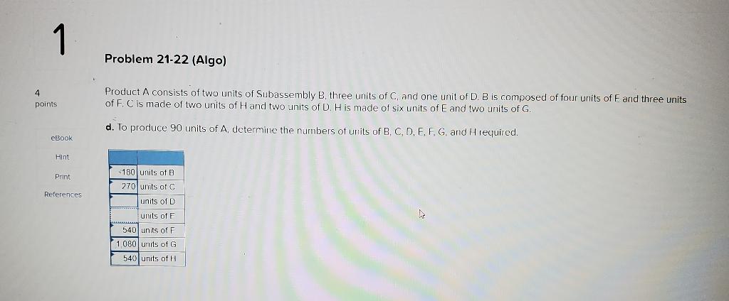 Product A consists of two units of Subassembly B,