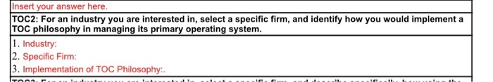 Insert your answer here. TOC2: For an industry