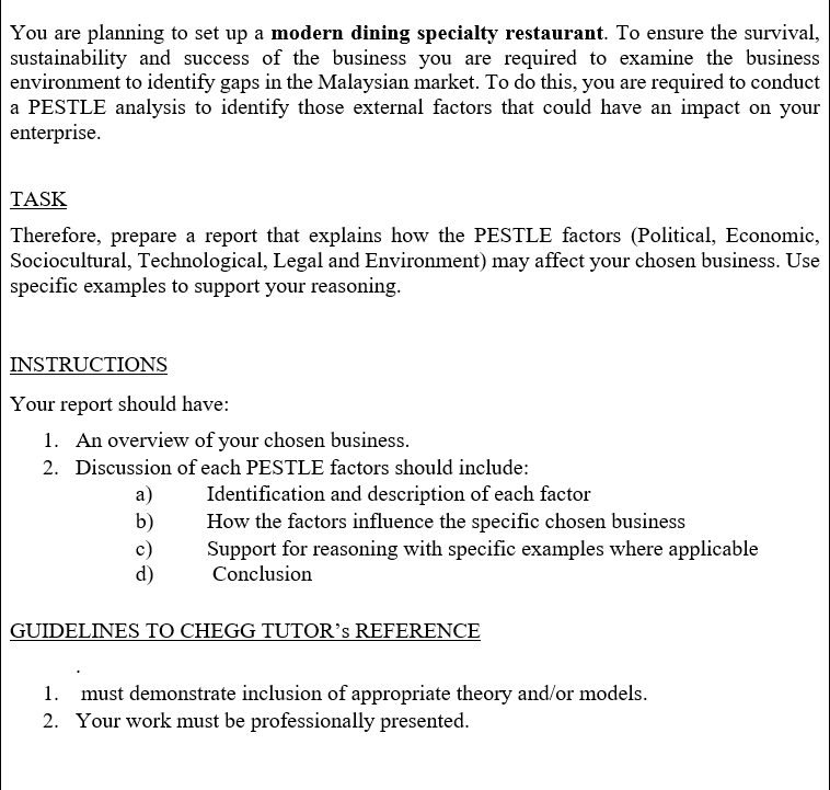 You are planning to set up a modern dining