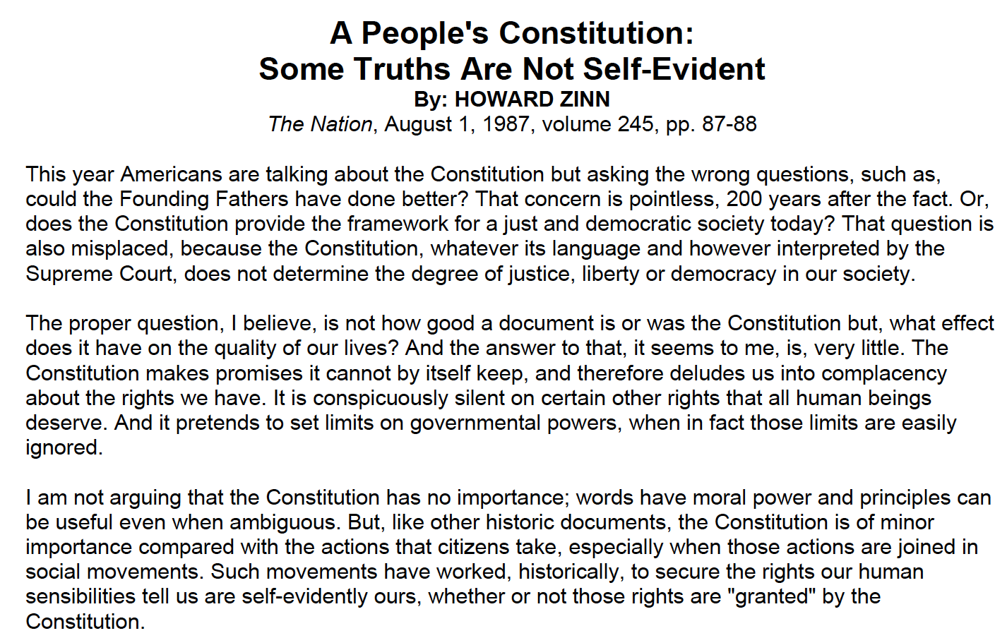 A People's Constitution: Some Truths Are Not