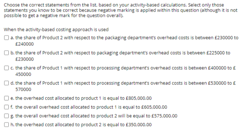 Table Q10.1 Product and company cost information