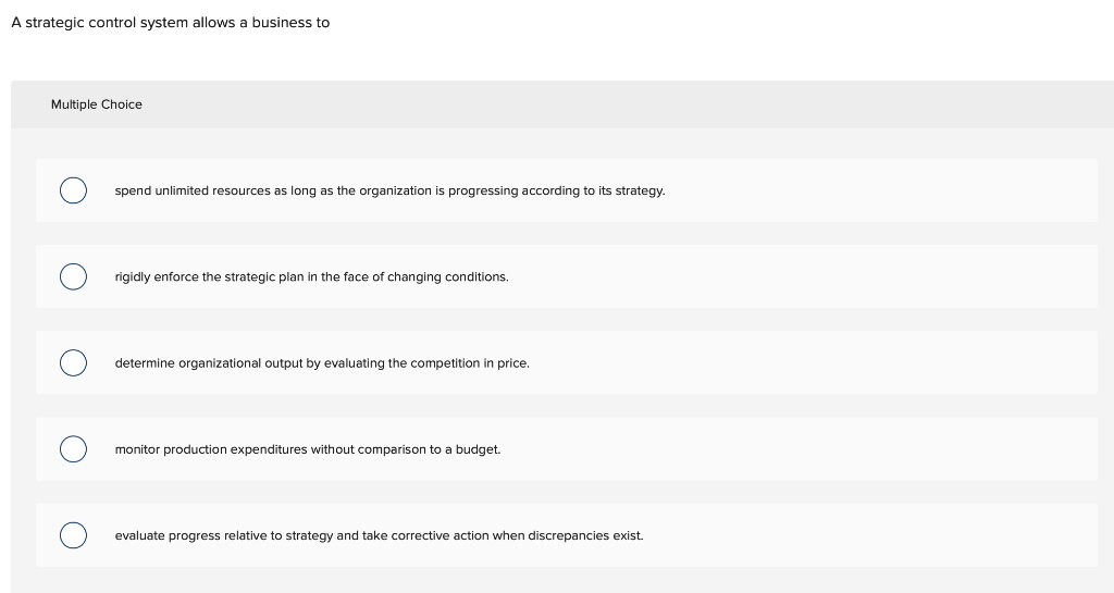 A strategic control system allows a business to