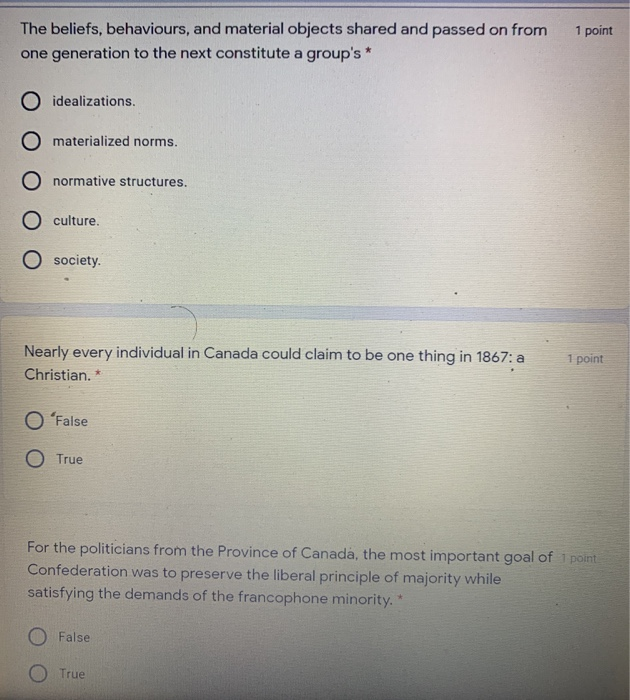 1 point The beliefs, behaviours, and material