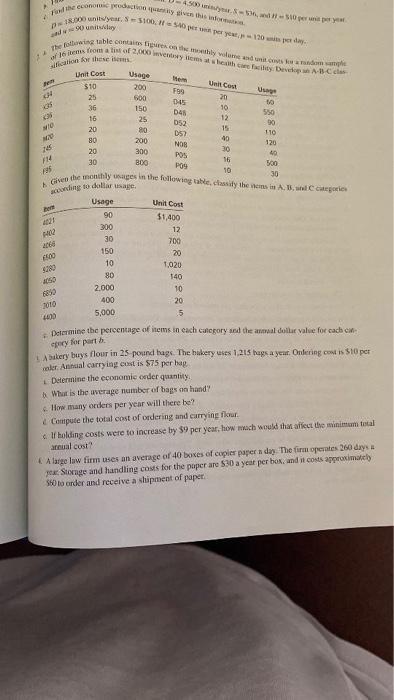 Hw #5 Answer the following problems * Show ALL