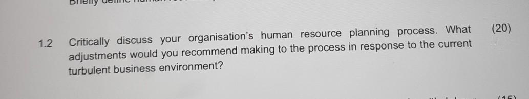 (20) 1.2 Critically discuss your organisation's