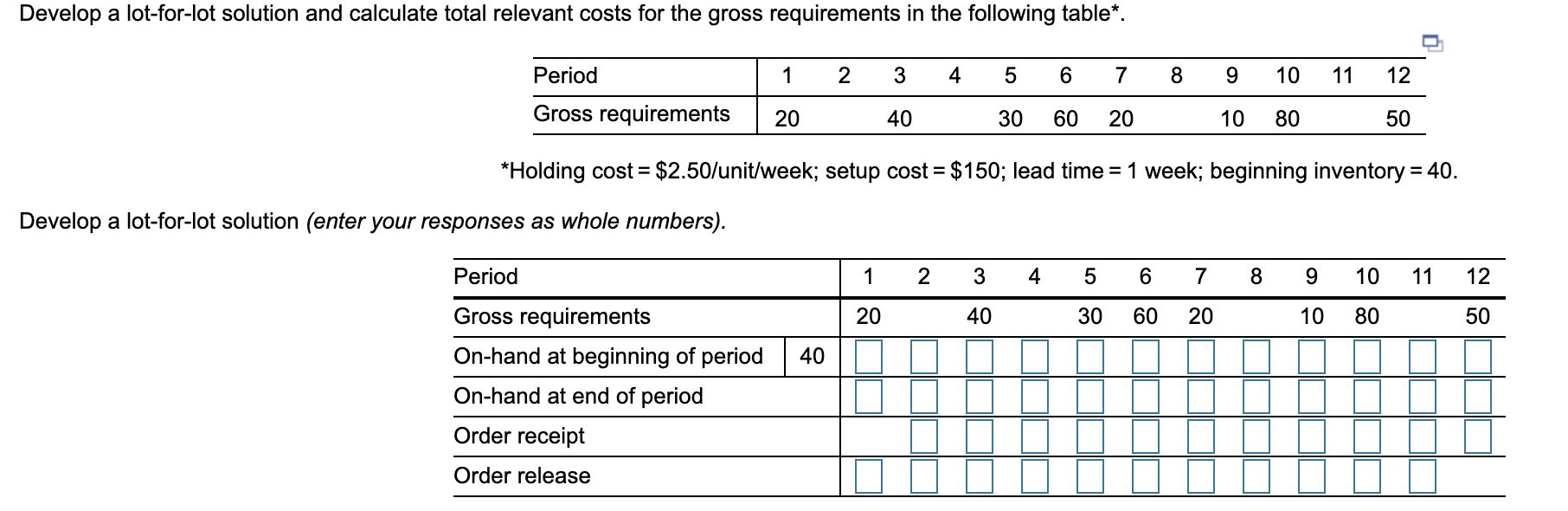 explain everything please Develop a lot-for-lot