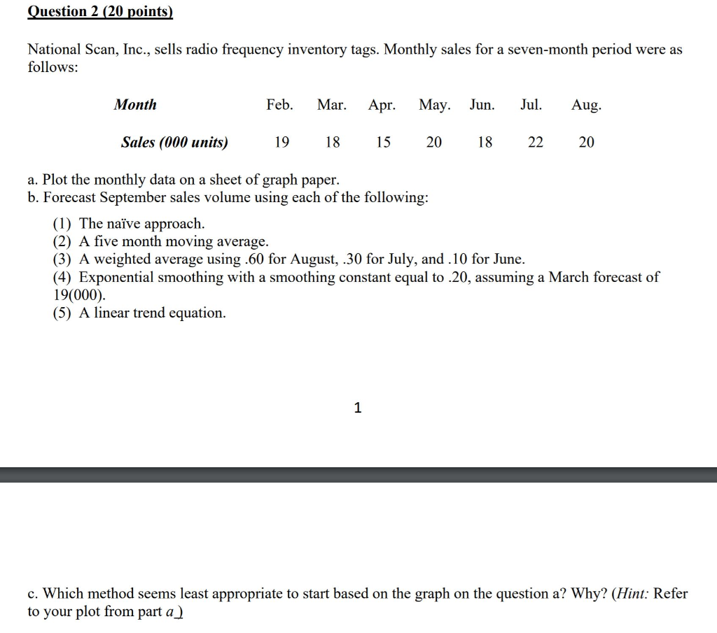Question 2 (20 points) National Scan, Inc., sells