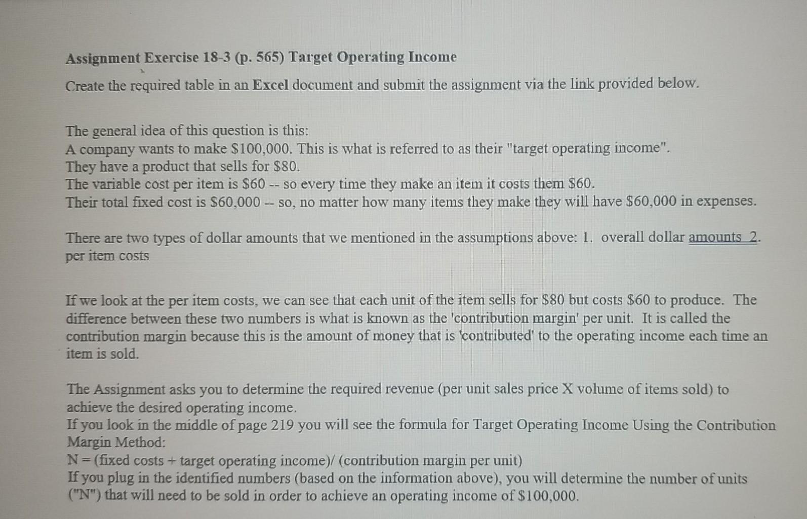 Assignment Exercise 18-3 (p. 565) Target