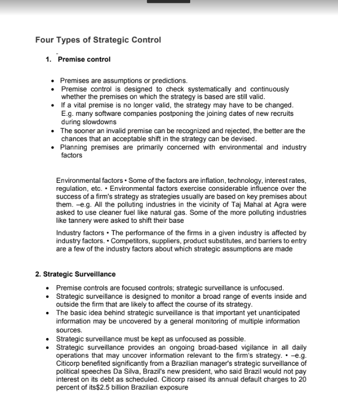 Questions: 1. What is strategic control? 2. How