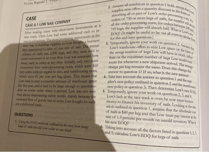 question 2 please! Yu-Lee, Reginald T CASE CASE