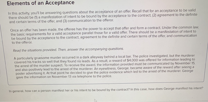 Elements of an Acceptance In this activity,