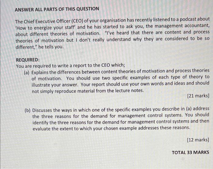 ANSWER ALL PARTS OF THIS QUESTION The Chief