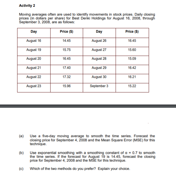 Activity 2 Moving averages often are used to