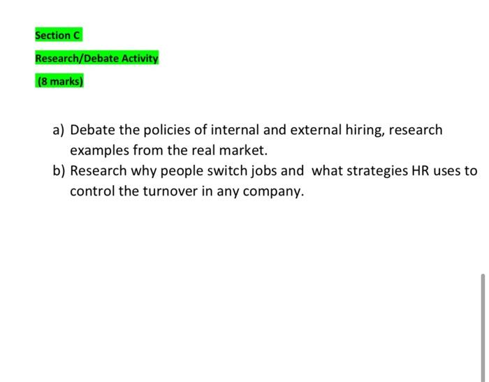 Section C Research/Debate Activity (8 marks) a)