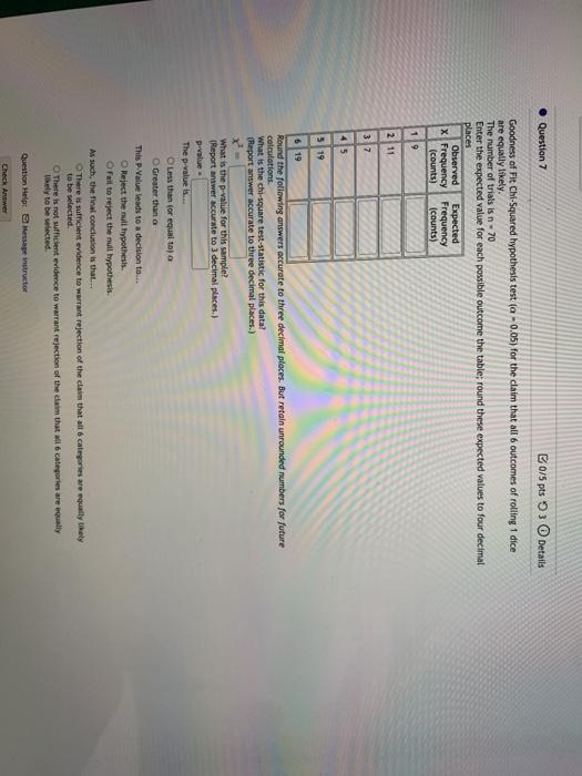 Question 7 B0/5 pts 3 Details Goodness of Fit