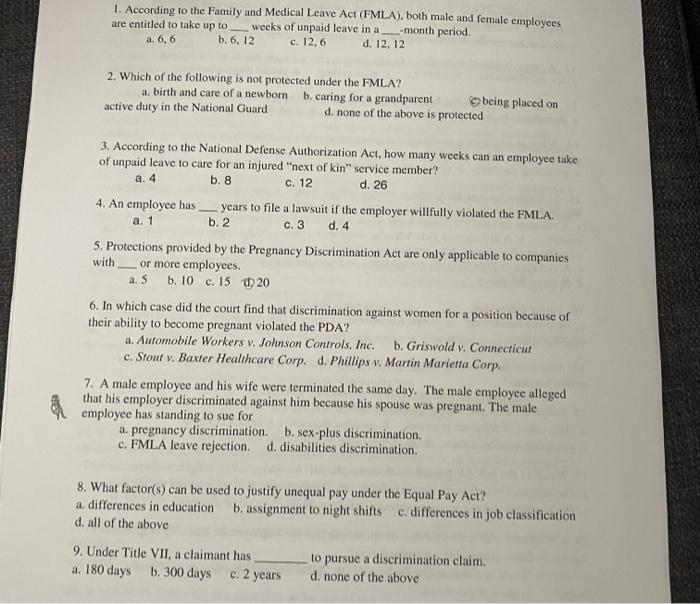 1. According to the Family and Medical Leave Act