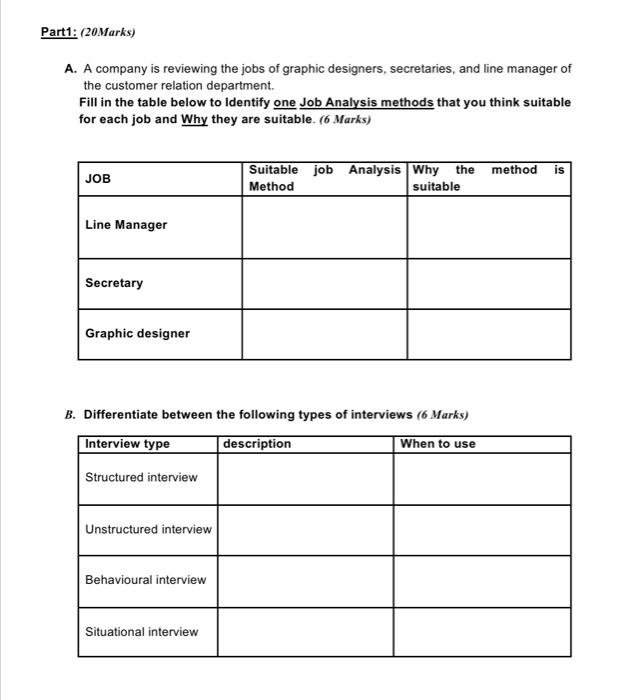 Part1: (20Marks) A. A company is reviewing the