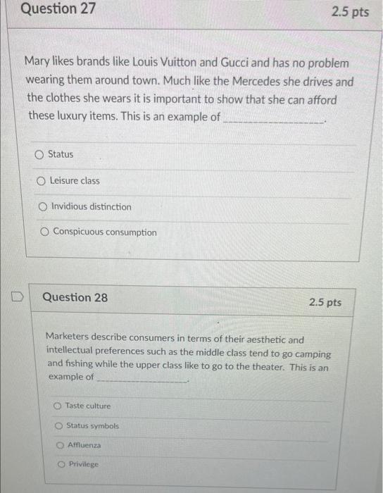question 27/28 Question 27 Mary likes brands like