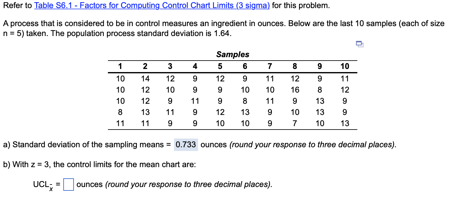 ch. 6s -7 (2) b) With z? =3?, the control limits