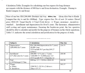 Calculation Table Examples for calculating one