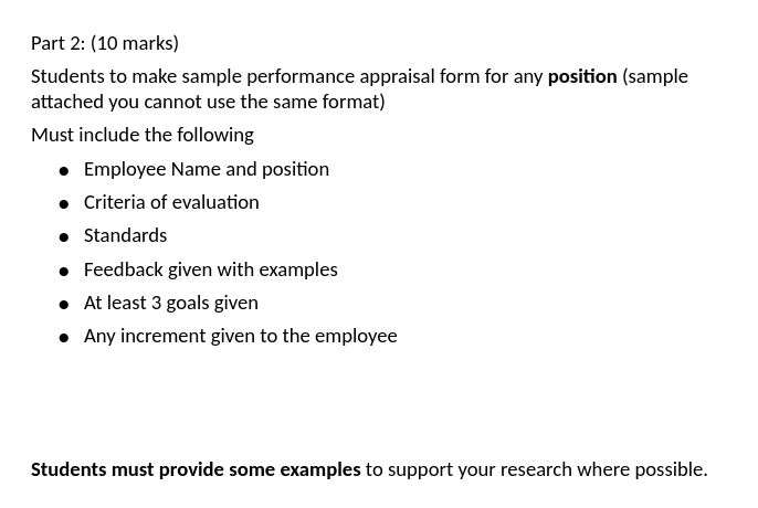 Part 2: (10 marks) Students to make sample