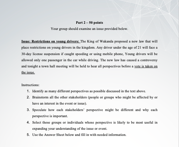 Part 2 - 50 points Your group should examine an