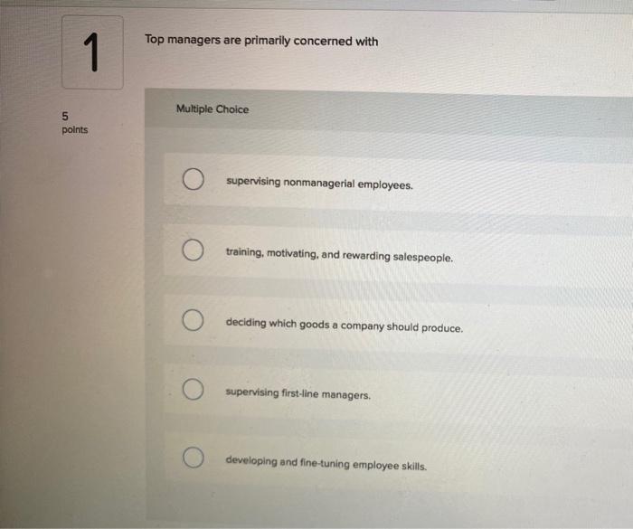 Top managers are primarily concerned with 1