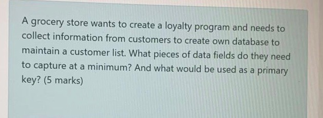 A grocery store wants to create a loyalty program