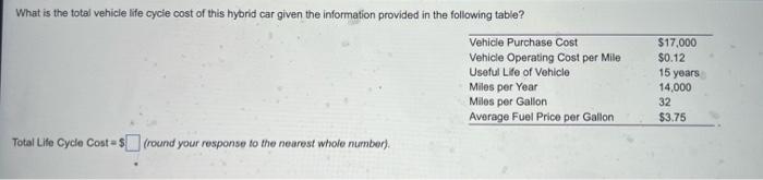 What is the total vehicle life cycie cost of this