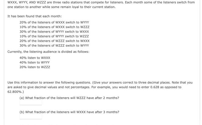 WXXX, WYYY, AND WZZZ are three radio stations