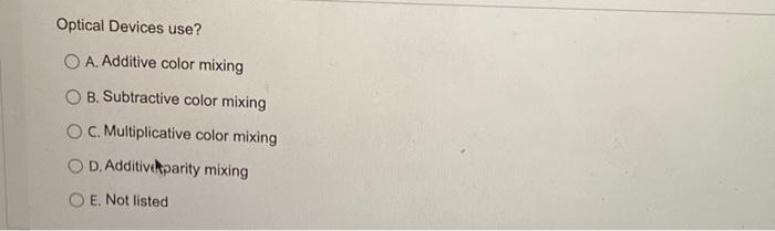 Optical Devices use? O A. Additive color mixing