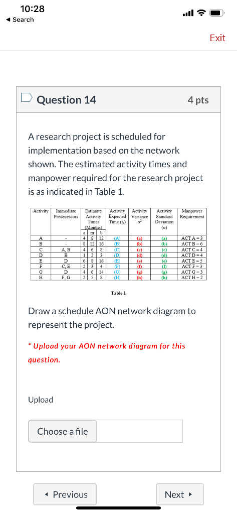 10:28 Search Exit Question 14 4 pts A research
