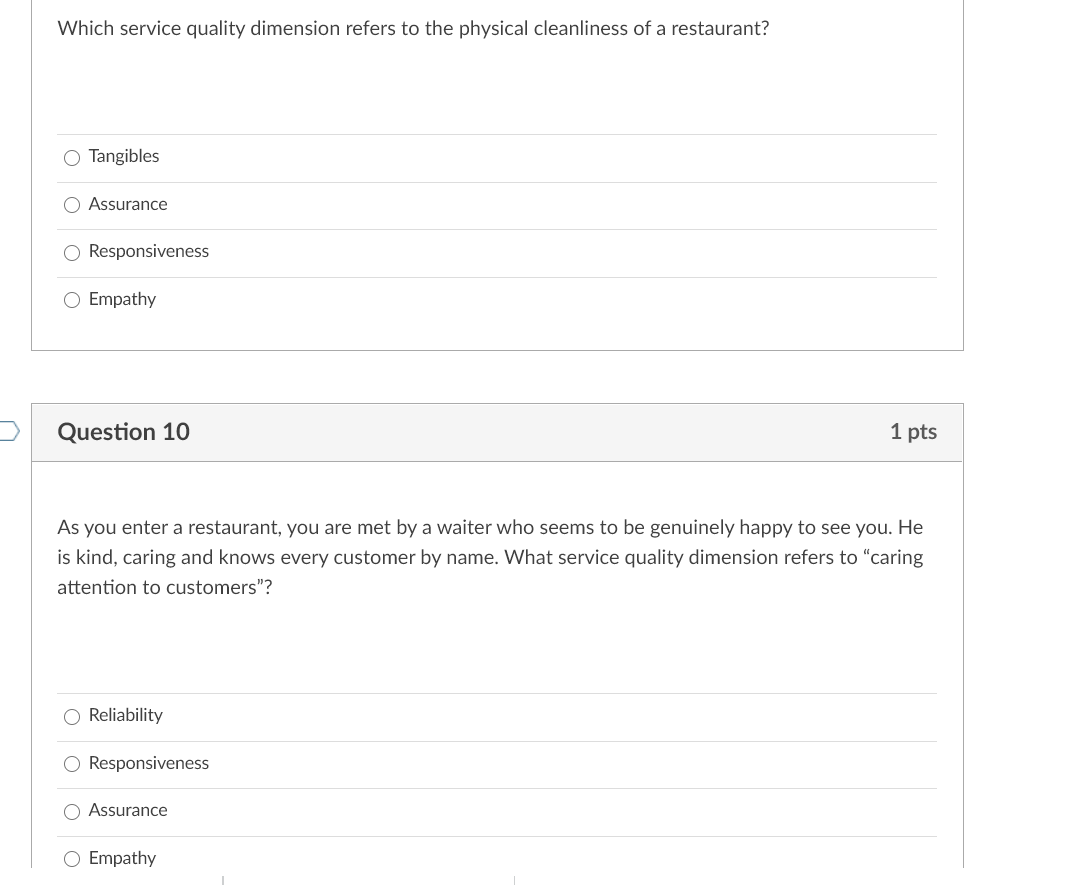 Which service quality dimension refers to the