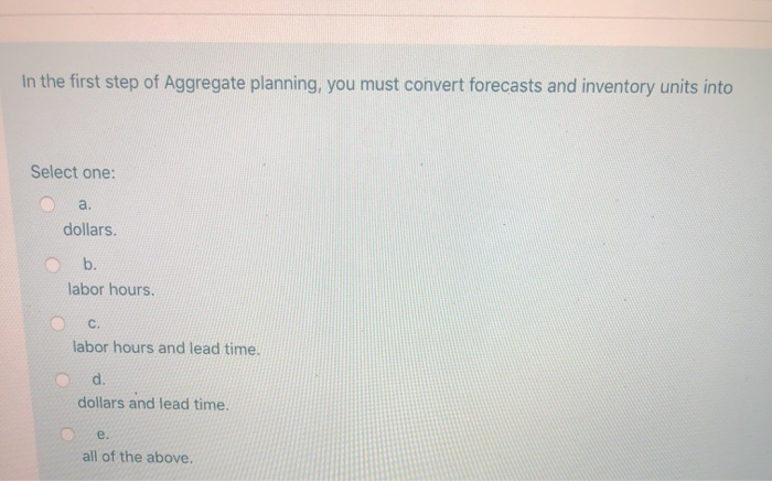 In the first step of Aggregate planning, you must