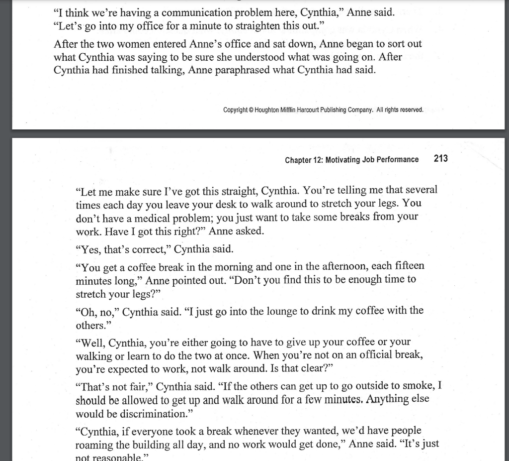 Is Anne being reasonable? Is Cynthia being