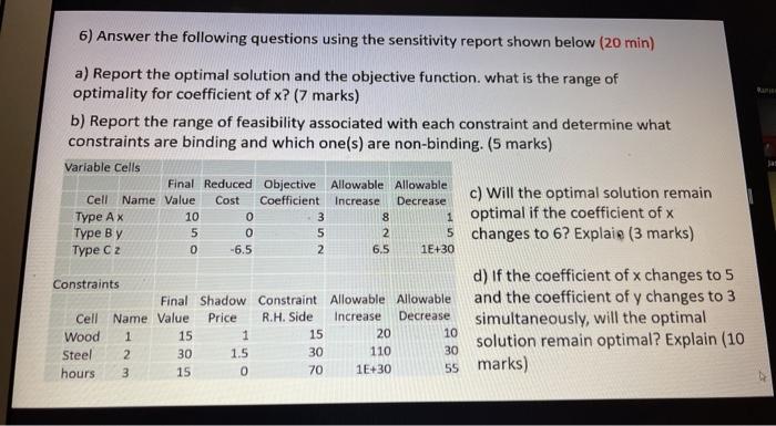 6) Answer the following questions using the