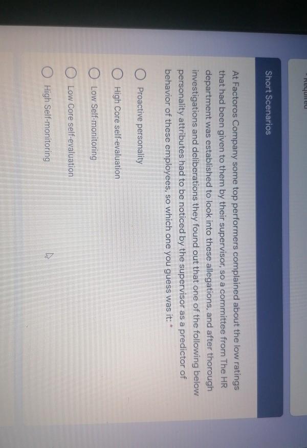 Requeu Short Scenarios At Factoros Company some